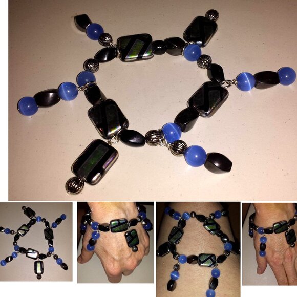 TDD Custom Made One Size Fits Most Czech Magnet Blue Black Bracelet - Picture 2 of 6